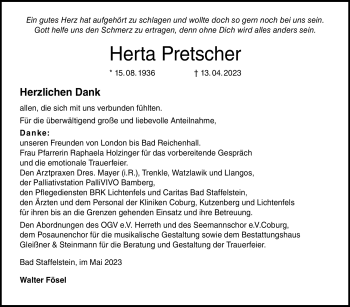 Traueranzeige von Herta Pretscher von Neue Presse Coburg