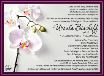 Traueranzeige von Ursula Bischoff von Südthüringer Presse