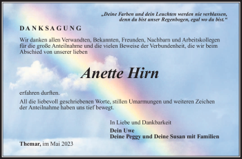 Traueranzeige von Anette Hirn von Südthüringer Presse
