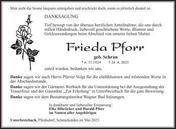 Traueranzeige von Frieda Pforr von Südthüringer Presse