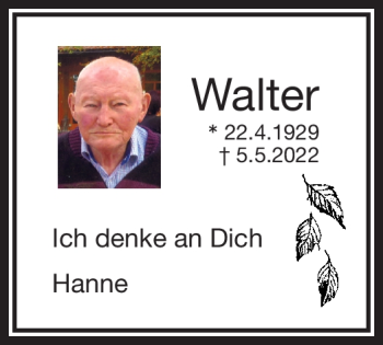 Traueranzeige von Walter  von Frankenpost