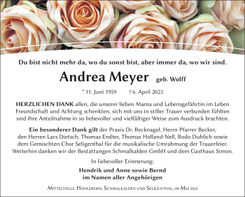 Traueranzeige von Andrea Meyer von Südthüringer Presse