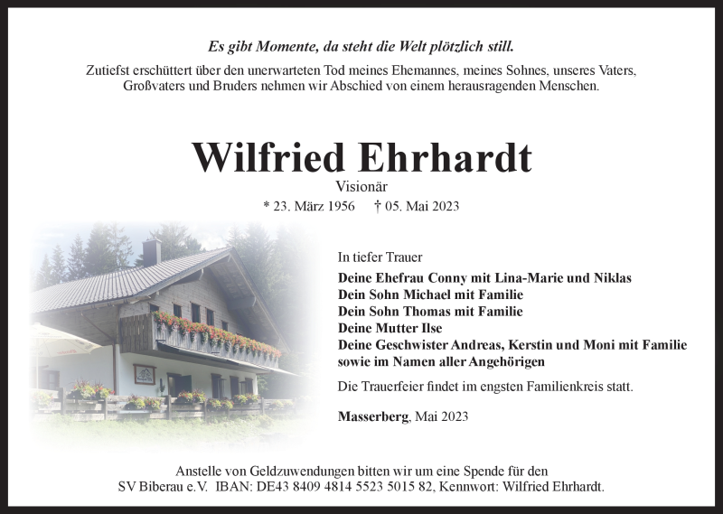 Traueranzeige für Wilfried Ehrhardt vom 13.05.2023 aus Südthüringer Presse
