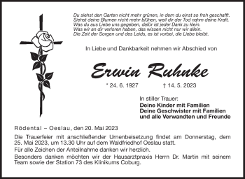 Traueranzeige von Erwin Ruhnke von Neue Presse Coburg