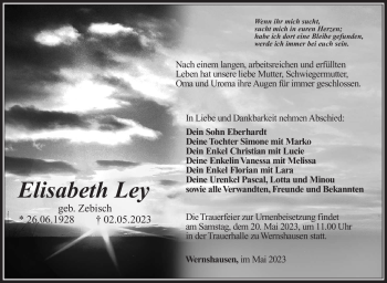 Traueranzeige von Elisabeth Ley von Südthüringer Presse