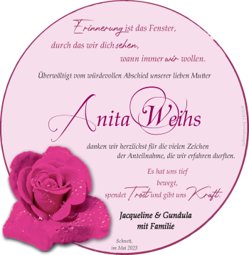Traueranzeige von Anita Weihs von Südthüringer Presse