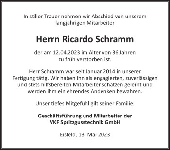 Traueranzeige von Ricardo Schramm von Südthüringer Presse