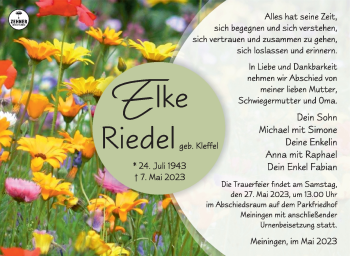 Traueranzeige von Elke Riedel von Südthüringer Presse