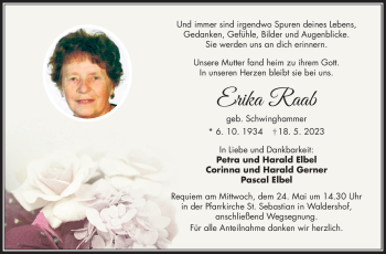 Traueranzeige von Erika Raab von Frankenpost