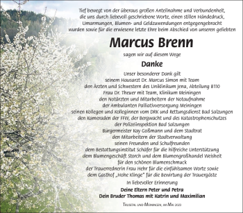 Traueranzeige von Marcus Brenn von Südthüringer Presse