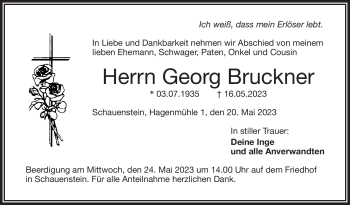 Traueranzeige von Georg Bruckner von Frankenpost