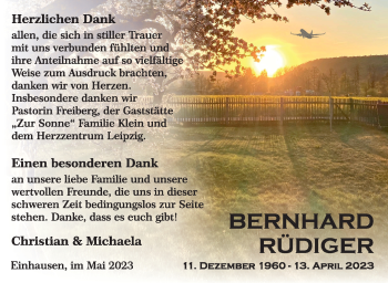 Traueranzeige von Bernhard Rüdiger von Südthüringer Presse