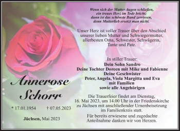 Traueranzeige von Annerose Schorr von Südthüringer Presse