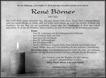 Traueranzeige von René Börner von Südthüringer Presse