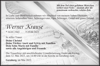 Traueranzeige von Werner Krause von Südthüringer Presse