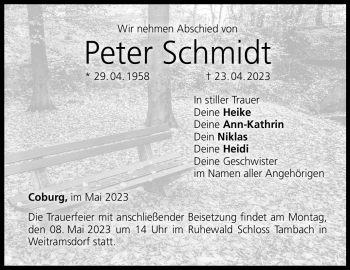 Traueranzeige von Peter Schmidt von Neue Presse Coburg