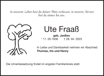 Traueranzeige von Ute Fraaß von Neue Presse Coburg