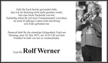 Traueranzeige von Rolf Werner von Südthüringer Presse