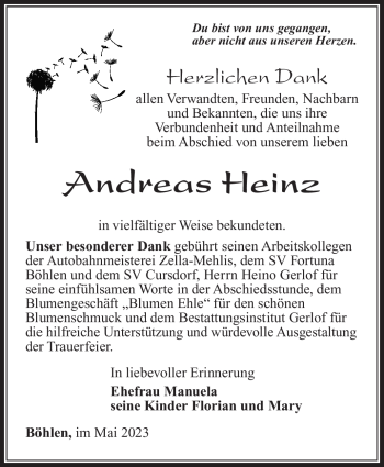 Traueranzeige von Andreas Heinz von Südthüringer Presse