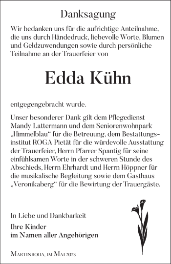 Traueranzeige von Edda Kühn von Südthüringer Presse