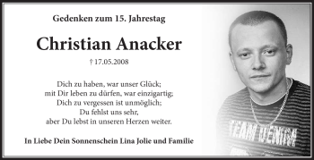 Traueranzeige von Christian Anacker von Südthüringer Presse