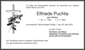 Traueranzeige von Elfriede Puchta von Frankenpost
