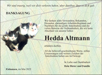 Traueranzeige von Hedda Altmann von Südthüringer Presse