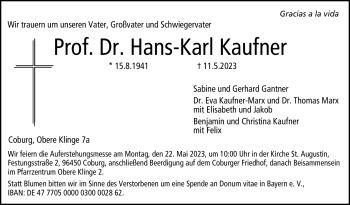 Traueranzeige von Hans-Karl Kaufner von Neue Presse Coburg