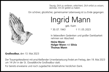 Traueranzeige von Ingrid Mann von Neue Presse Coburg