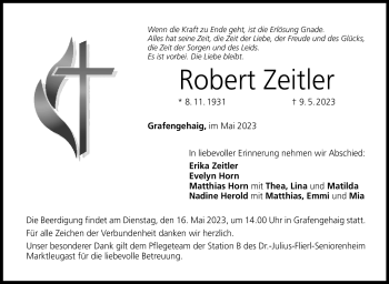 Traueranzeige von Robert Zeitler von Frankenpost