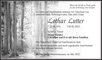 Traueranzeige von Lothar Lutter von Südthüringer Presse