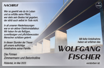 Traueranzeige von Wolfgang Fischer von Südthüringer Presse