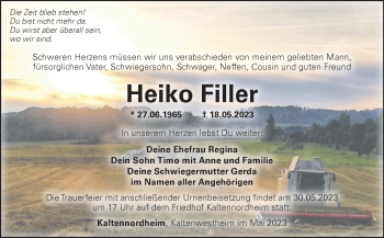 Traueranzeige von Heiko Filler von Südthüringer Presse