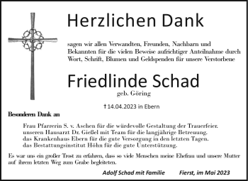 Traueranzeige von Friedlinde Schad von Neue Presse Coburg