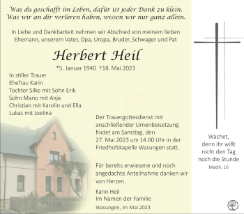 Traueranzeige von Herbert Heil von Südthüringer Presse