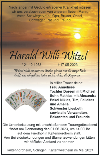 Traueranzeige von Harald Willi Witzel von Südthüringer Presse