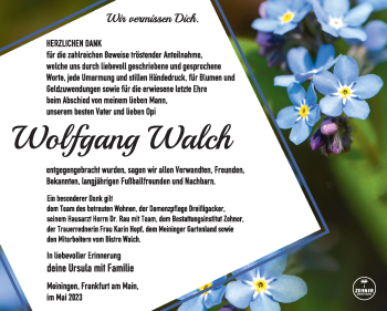 Traueranzeige von Wolfgang Walch von Südthüringer Presse