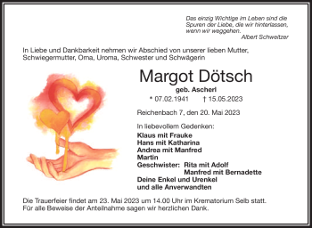Traueranzeige von Margot Dötsch von Frankenpost