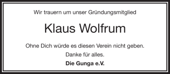 Traueranzeige von Klaus Wolfrum von Frankenpost