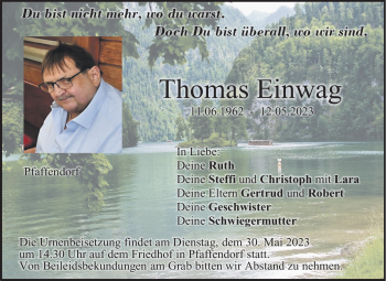 Traueranzeige von Thomas Einwag von Neue Presse Coburg