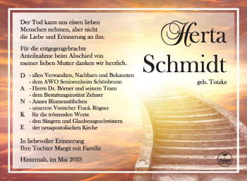 Traueranzeige von Herta Schmidt von Südthüringer Presse