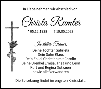 Traueranzeige von Christa Rumler von Neue Presse Coburg