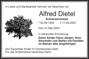 Traueranzeige von Alfred Dietel von Frankenpost