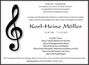 Traueranzeige von Karl-Heinz Möller von Südthüringer Presse