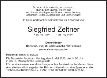 Traueranzeige von Siegfried Zeltner von Neue Presse Coburg