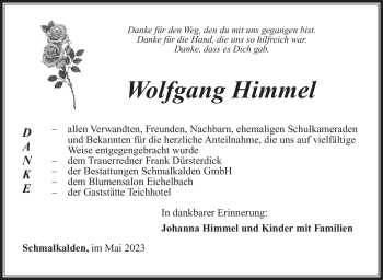 Traueranzeige von Wolfgang Himmel von Südthüringer Presse