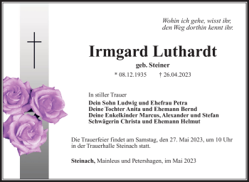 Traueranzeige von Irmgard Luthardt von Südthüringer Presse