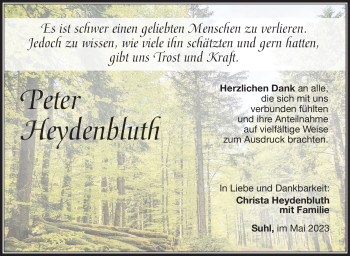 Traueranzeige von Peter Heydenbluth von Südthüringer Presse