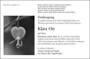 Traueranzeige von Klara Ott von Südthüringer Presse