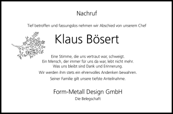 Traueranzeige von Klaus Bösert von Neue Presse Coburg